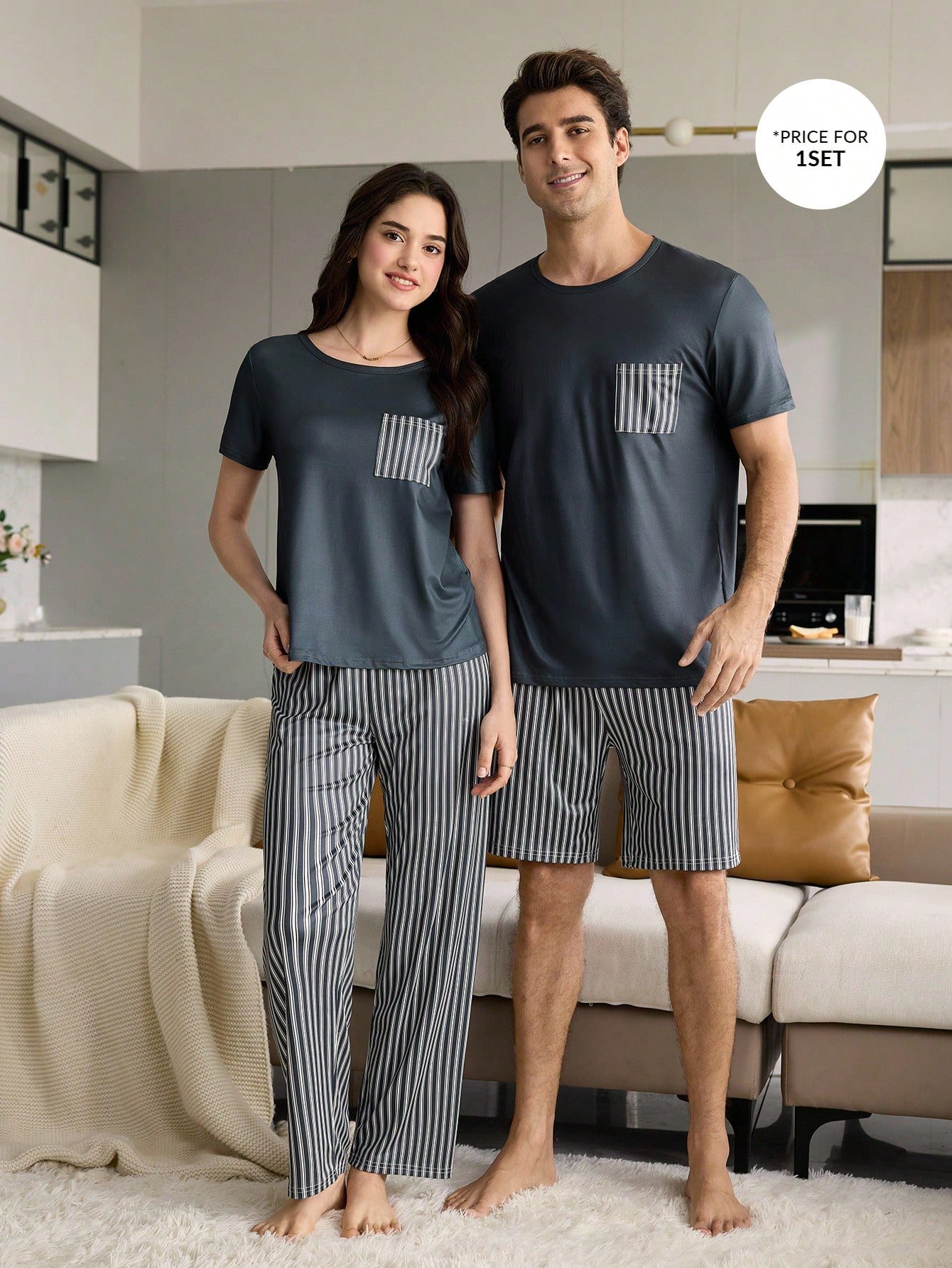 coupledup طقم بيجامة رجالي قصير الأكمام مع شورت مطبوع بخطوط 6