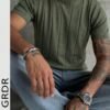grdr كنزة صيفية خفيفة محبوكة للرجال بلون موحد وتصميم مضلع بأكمام قصيرة، رياضية كاجوال، مناسبة للرياضات الخارجية 5
