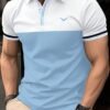 manfinity mode قميص بولو رسمي رجالي صيفي كاجوال بأكمام قصيرة مع حواف متباينة، للمناسبات 9