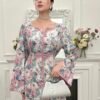 yasmyna فستان بأكمام واسعة وخصر مطوي مطبوع بالزهور بياقة مقطوعة على الطراز العربي للنساء 6