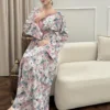 yasmyna فستان بأكمام واسعة وخصر مطوي مطبوع بالزهور بياقة مقطوعة على الطراز العربي للنساء 8