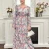 yasmyna فستان بأكمام واسعة وخصر مطوي مطبوع بالزهور بياقة مقطوعة على الطراز العربي للنساء 9