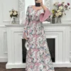 yasmyna فستان بأكمام واسعة وخصر مطوي مطبوع بالزهور بياقة مقطوعة على الطراز العربي للنساء 11