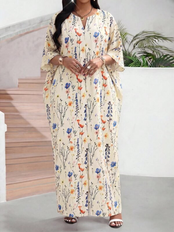 shein lady فستان كاجوال متوسط الطول مطبوع بألوان متباينة للنساء 5