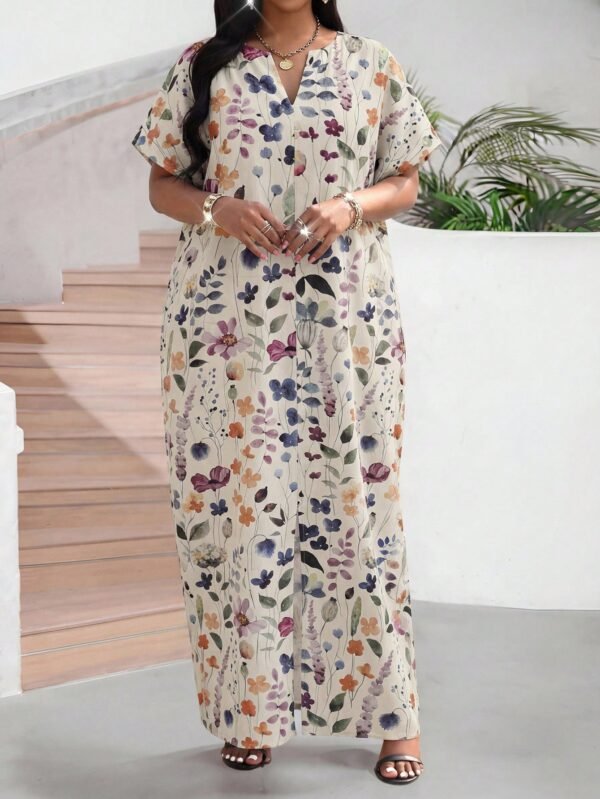 shein lady فستان كاجوال متوسط الطول مطبوع بألوان متباينة للنساء 6