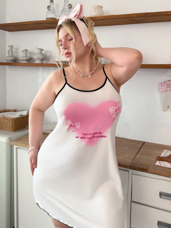 slumberry curve قميص نوم كامي مقاس كبير مطبوع بقلب أومبير 4