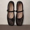 hatastic أحذية نسائية أنيقة ذات زهرة وردية مربعة الأصبع، من الدانتيل والشبك، للخريف/الشتاء، للخارج والحفلات والزفاف، تنفس وفتحات، أحذية باليه مسطحة، أحذية لوفر متعددة الاستخدامات، ماري جين 2