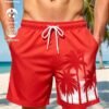 manfinity swimmode شورت شاطئ رجالي بخصر رباط وجيوب بطبعة أشجار النخيل، مناسب للصيف، شورت سباحة رجالي أسود بطبعة أشجار النخيل، عطلة