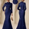 coutiva فستان سهرة رسمي أنيق بتصميم طويل الأكمام وتنورة ذيل السمكة، مزين بالترتر والتطريز واللؤلؤ والراين ستون، مصمم لضيوف الزفاف وحفلات الكرة والعشاء 6