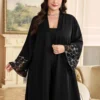 al najma عباءة أنيقة كاجوال للسيدات ذوات الأحجام الكبيرة مزينة بالترتر والزهور ذات الأكمام الطويلة 4