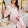 luxenights مجموعة بيجامة نسائية مكونة من قطعتين، مزينة بتفاصيل من الدانتيل، ملابس شتوية مريحة وأنيقة 3