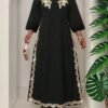 shein lady فستان نسائي فضفاض أنيق بياقة على شكل حرف v وأكمام ثلاثة أرباع مزين بالتطريز للمقاسات الكبيرة