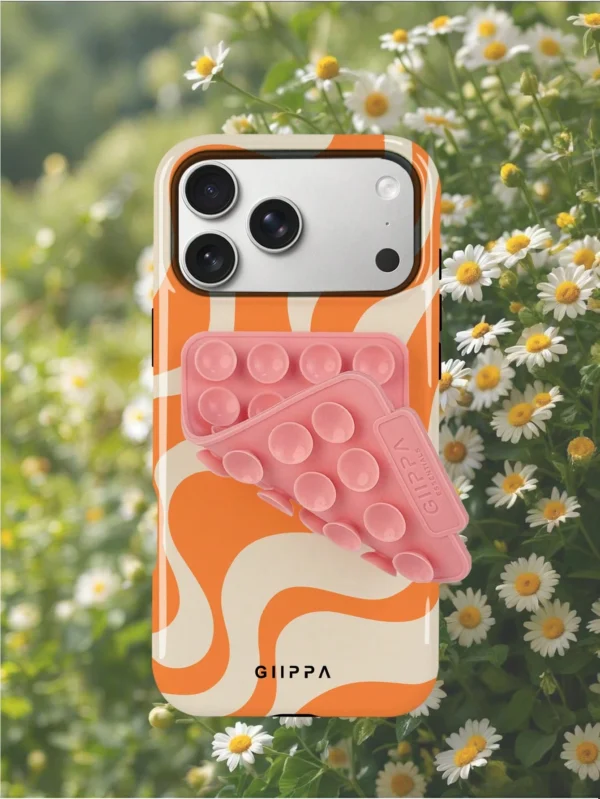 giippa مجموعة واحدة من غطاء الهاتف بتصميم موجة غير متماثلة + كوب شفط وردي، مناسب لهواتف 17 pro max، 16 pro max، 15 pro max، 14 pro max، غطاء هاتف كوري أنيق وممتع، متوافق مع هواتف 11/12/13/14/15/16 pro max plus، تصميم أنيق مناسب للرجال والنساء على حد سواء، idx_20