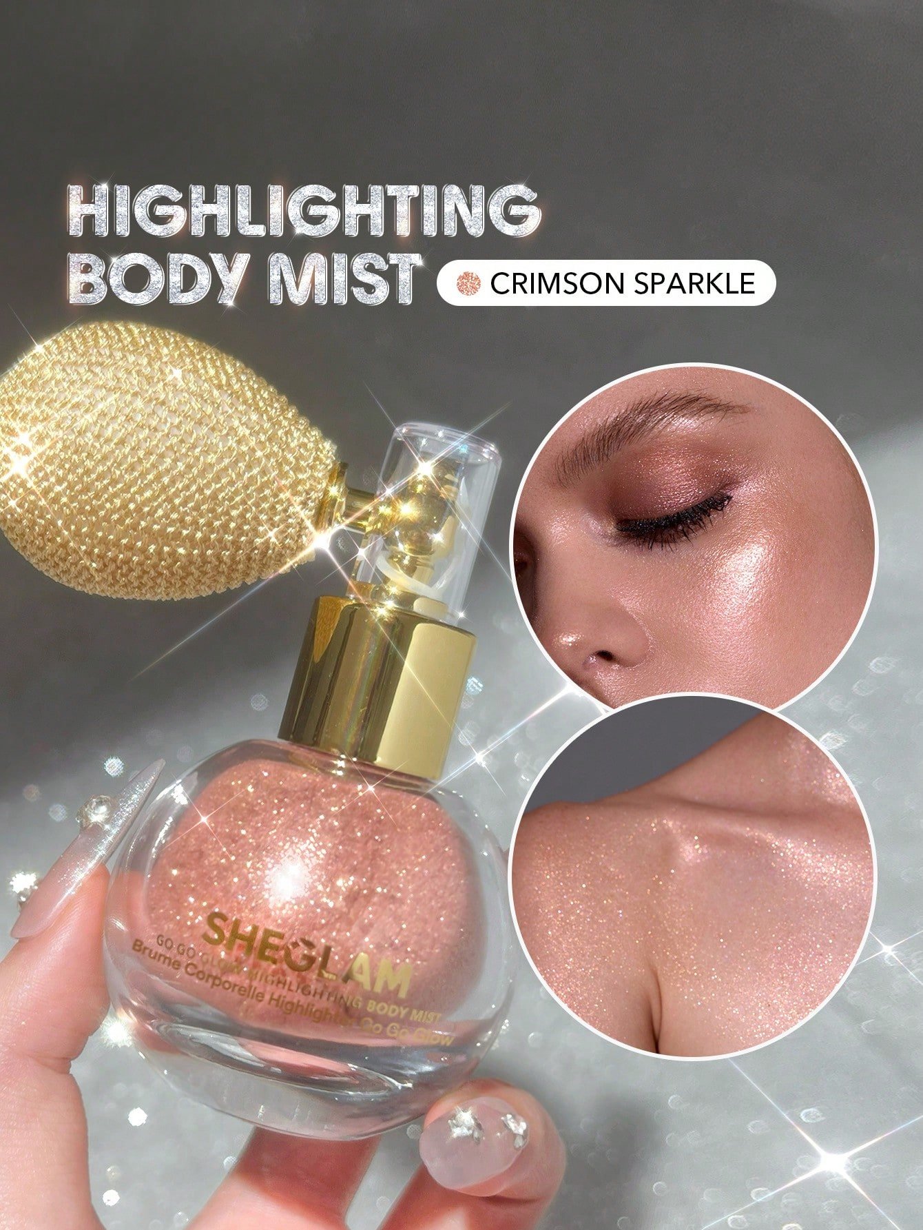 sheglam go go glow رذاذ هايلايتر للجسم champagne shimmer هايلايت هايلايتر علامة تجارية جمال مكياج ميكب مستحضرات تجميل للنساء الفتيات مثالي لفصل الصيف الربيع مثالي ل y2k أزياء أنيقة عيد الأم هدية حفلة جاهز أفضل لون 4