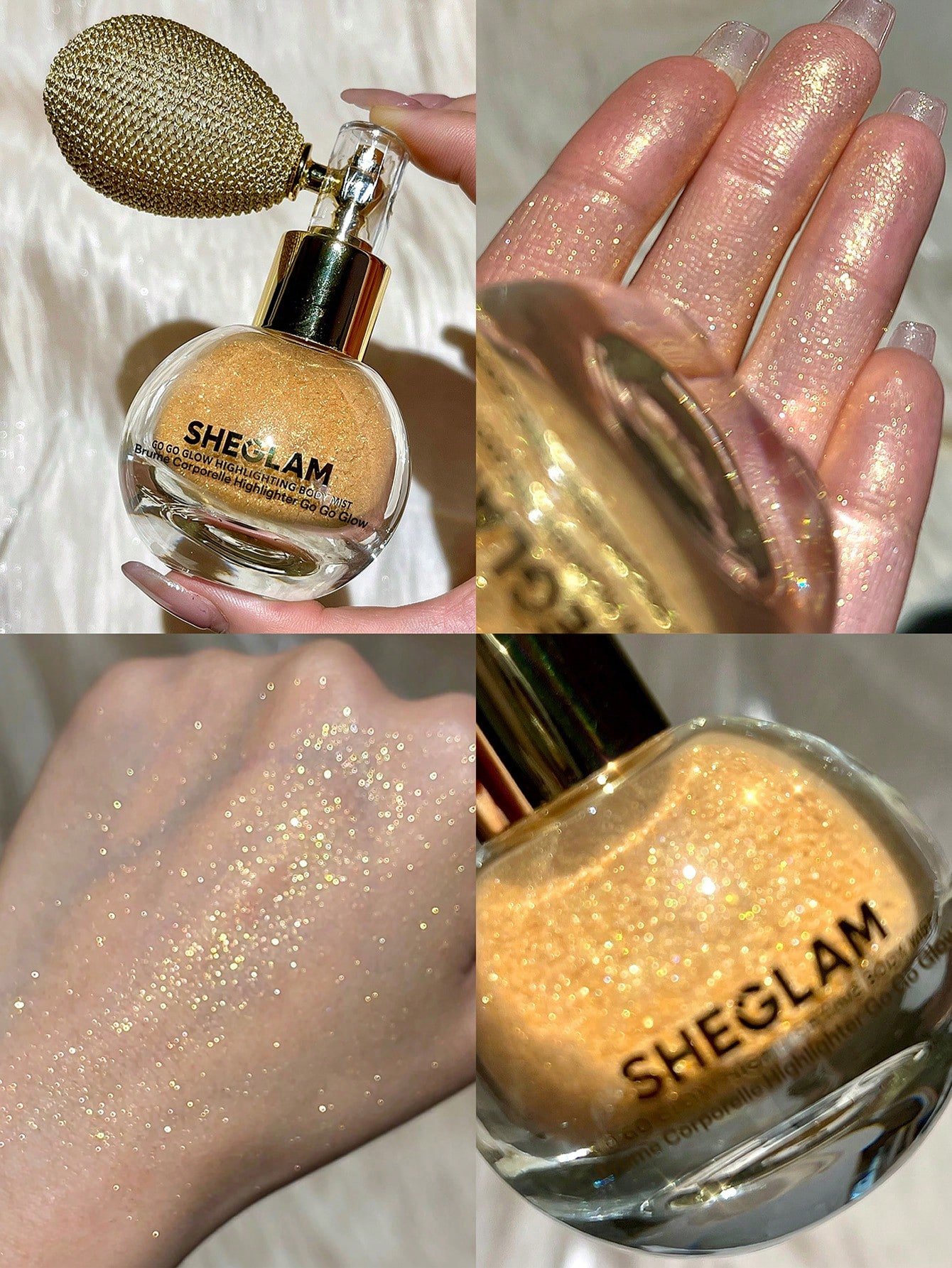 sheglam go go glow رذاذ هايلايتر للجسم champagne shimmer هايلايت هايلايتر علامة تجارية جمال مكياج ميكب مستحضرات تجميل للنساء الفتيات مثالي لفصل الصيف الربيع مثالي ل y2k أزياء أنيقة عيد الأم هدية حفلة جاهز أفضل لون 2