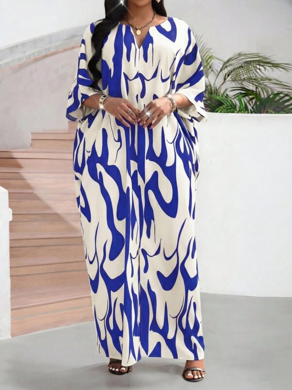 shein lady فستان كاجوال متوسط الطول مطبوع بألوان متباينة للنساء 8
