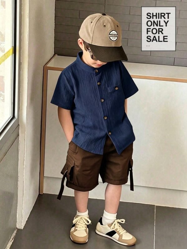shein genkimix kids قميص كاجوال أحادي الصدر بأكمام قصيرة، لون سادة، للأولاد الصغار عمر 4 سنوات 13