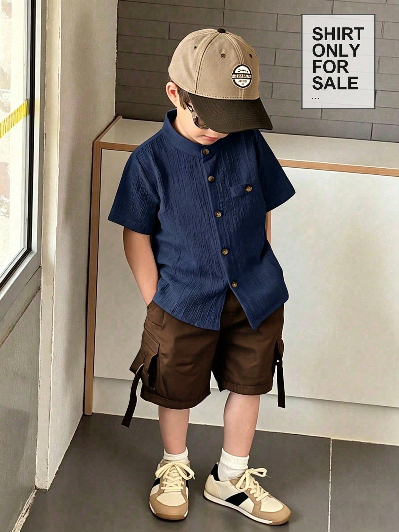 shein genkimix kids قميص كاجوال أحادي الصدر بأكمام قصيرة، لون سادة، للأولاد الصغار عمر 4 سنوات 13