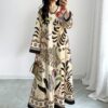 shein najma فستان طويل الأكمام بياقة على شكل حرف v مزخرف بطبعات هندسية وزهرية متناظرة للنساء، فستان أنيق بطراز عربي، للربيع/الصيف 3