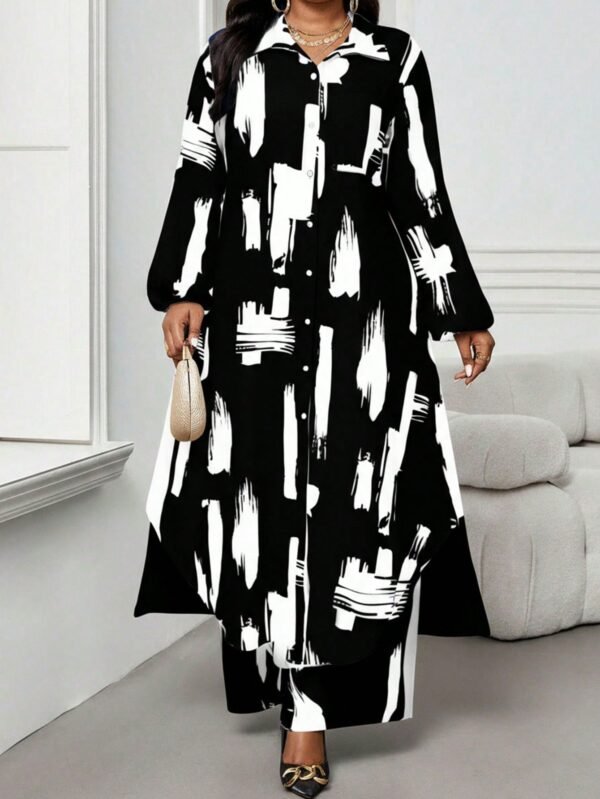 shein lady curve قميص كاجوال أنيق للربيع والصيف والخريف والشتاء، ياقة منسوجة، أكمام بيشوب، جيوب، أكمام طويلة، مقاسات كبيرة، بدلة أنيقة للمكتب والتنقل للربيع والصيف، ملابس صيفية للنساء للعطلات 6