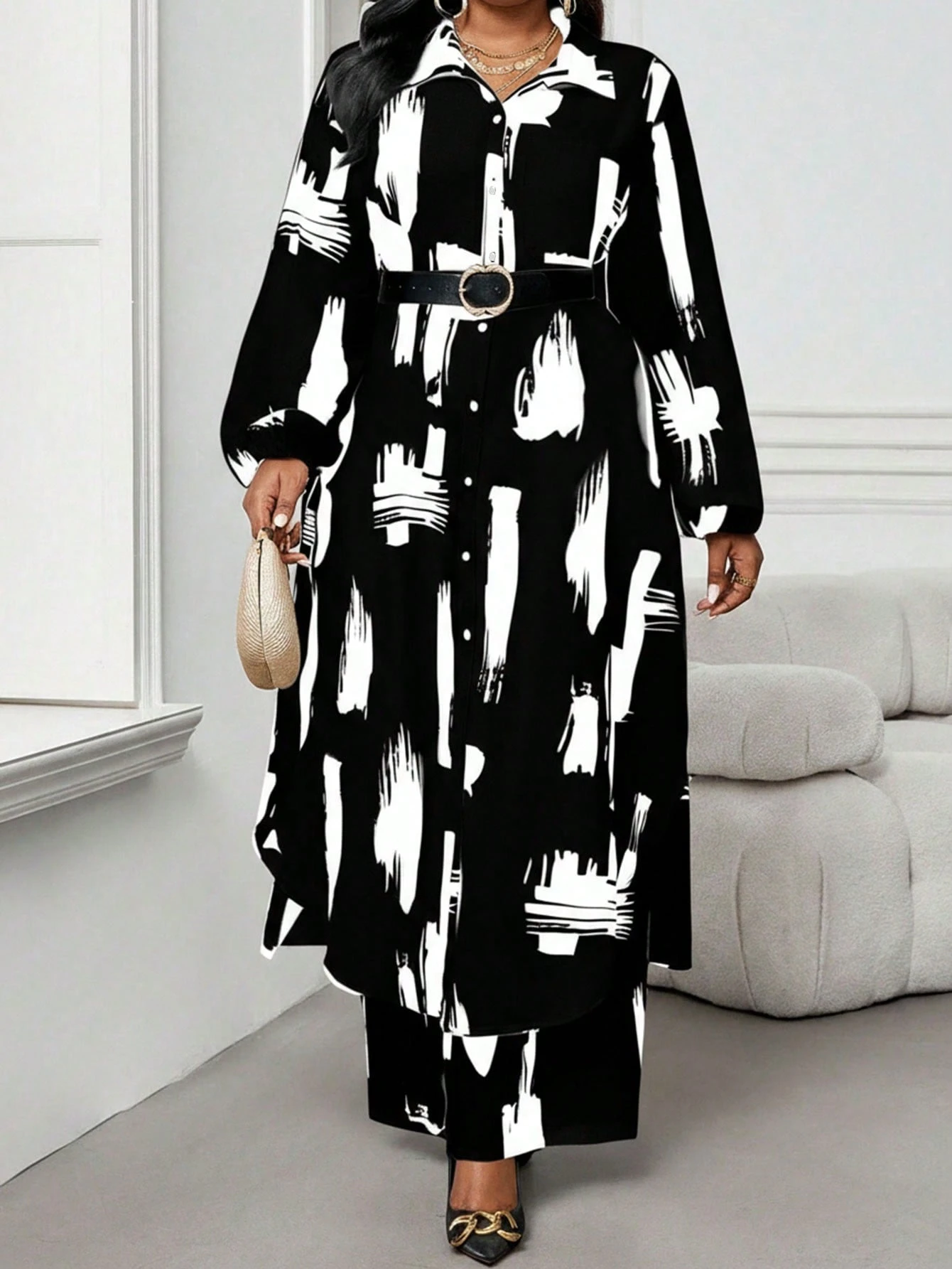 shein lady قميص كاجوال أنيق للربيع والصيف والخريف والشتاء، ياقة منسوجة، أكمام بيشوب، جيوب، أكمام طويلة، مقاسات كبيرة، بدلة أنيقة للمكتب والتنقل للربيع والصيف، ملابس صيفية للنساء، ملابس عطلة للنساء، بدلة صيفية مكونة من قطعتين 12