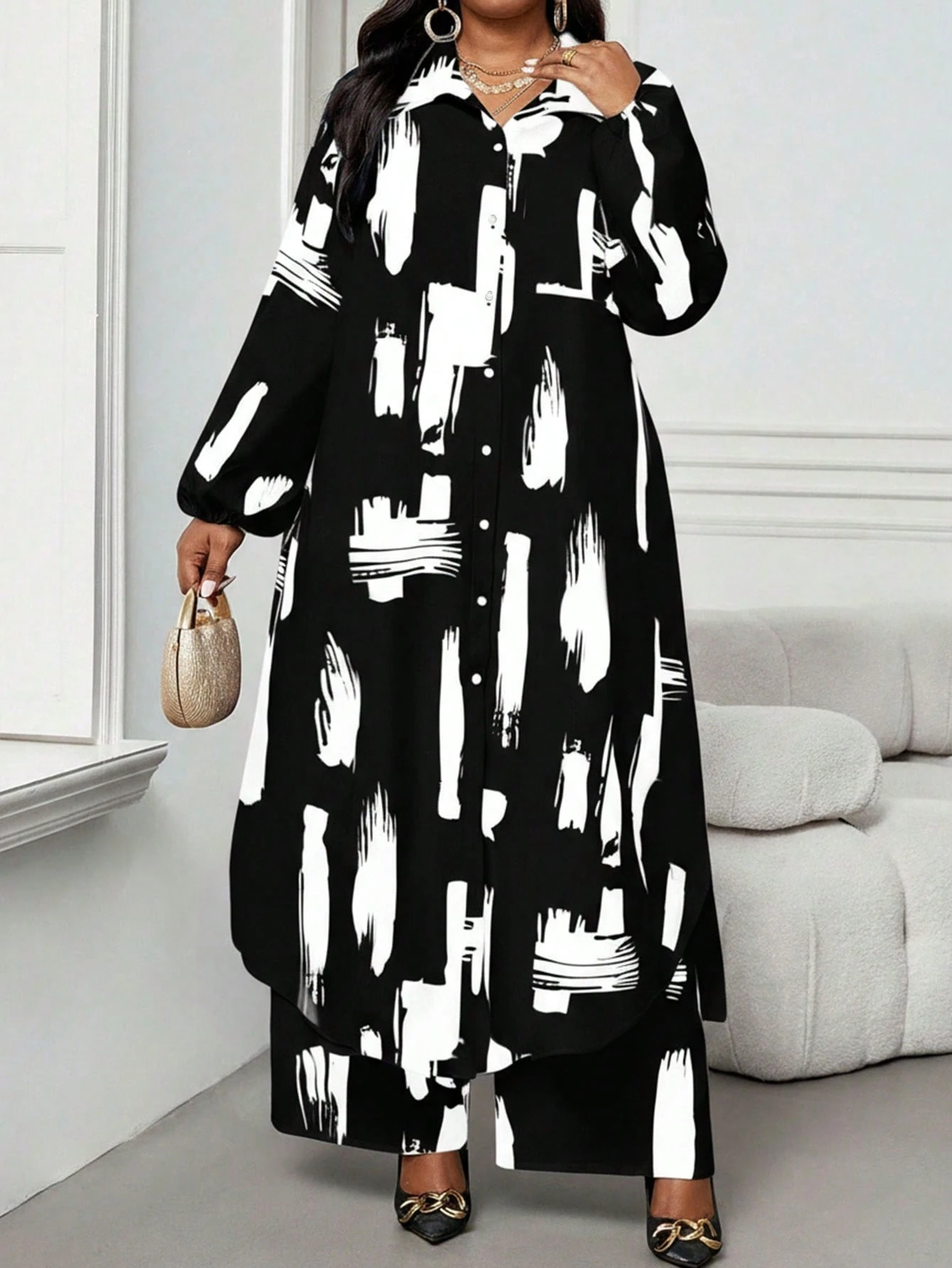 shein lady قميص كاجوال أنيق للربيع والصيف والخريف والشتاء، ياقة منسوجة، أكمام بيشوب، جيوب، أكمام طويلة، مقاسات كبيرة، بدلة أنيقة للمكتب والتنقل للربيع والصيف، ملابس صيفية للنساء، ملابس عطلة للنساء، بدلة صيفية مكونة من قطعتين 17