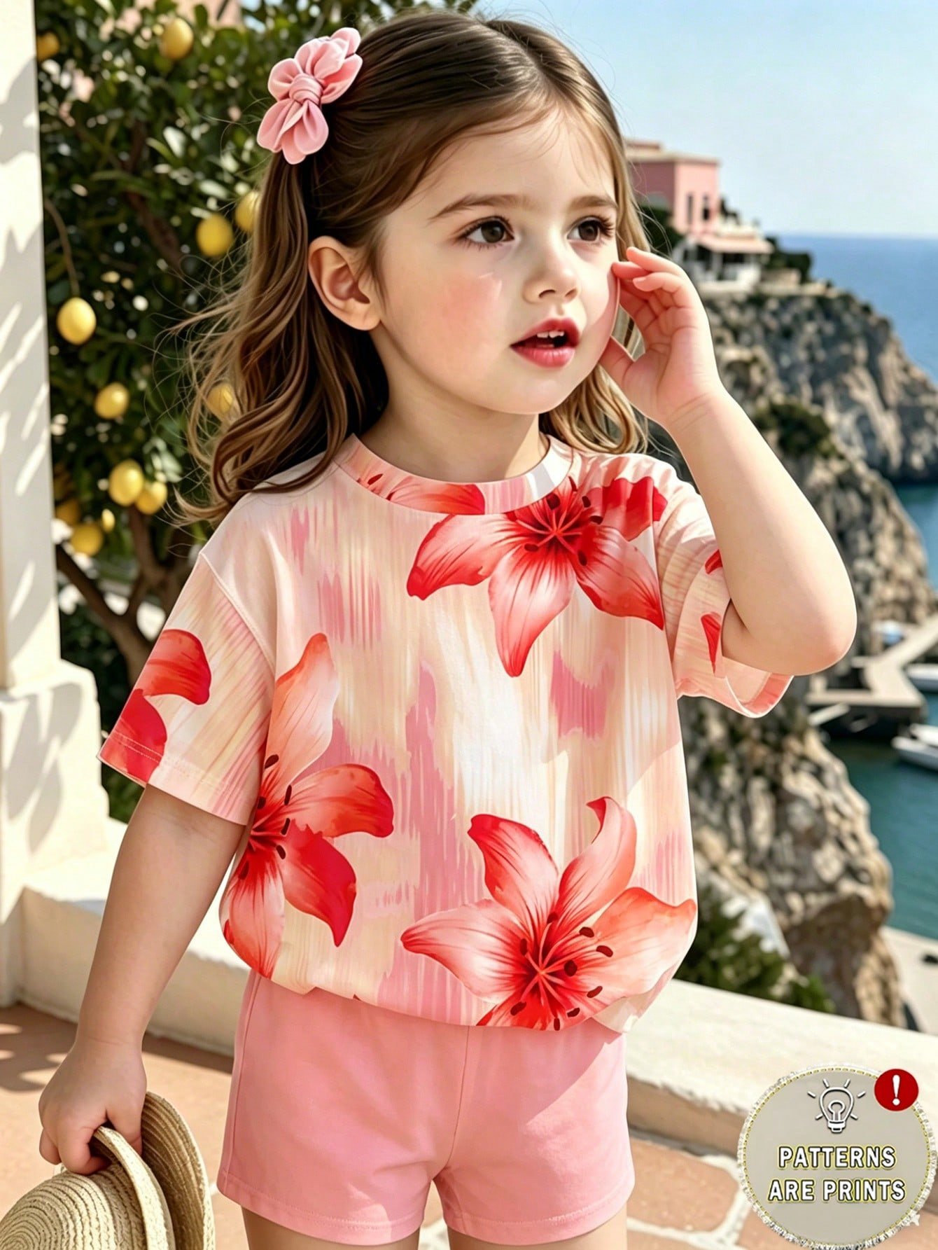 elladie kids مجموعة قميص كم قصير وشورت للبنات الرضع بطبعات صدفة وجنجل البحر وفيونكة، أسلوب عطلة عفوي بسيط، مناسبة للعطلات والأنشطة الخارجية، صيفي 11