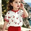 elladie kids مجموعة قميص كم قصير وشورت للبنات الرضع بطبعات صدفة وجنجل البحر وفيونكة، أسلوب عطلة عفوي بسيط، مناسبة للعطلات والأنشطة الخارجية، صيفي 3