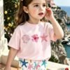 elladie kids مجموعة قميص كم قصير وشورت للبنات الرضع بطبعات صدفة وجنجل البحر وفيونكة، أسلوب عطلة عفوي بسيط، مناسبة للعطلات والأنشطة الخارجية، صيفي 7