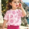 elladie kids مجموعة قميص كم قصير وشورت للبنات الرضع بطبعات صدفة وجنجل البحر وفيونكة، أسلوب عطلة عفوي بسيط، مناسبة للعطلات والأنشطة الخارجية، صيفي 10