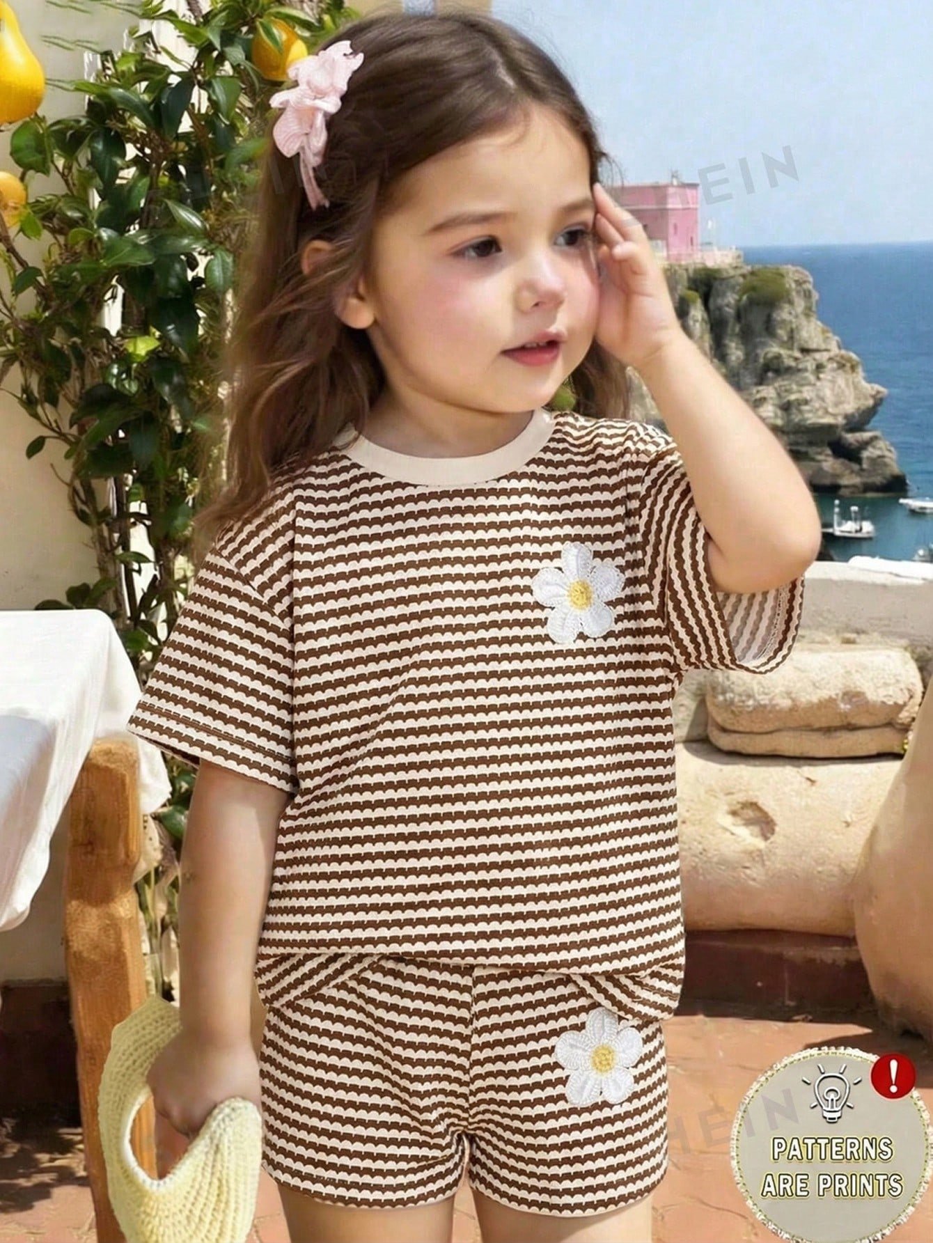 elladie kids مجموعة قميص كم قصير وشورت للبنات الرضع بطبعات صدفة وجنجل البحر وفيونكة، أسلوب عطلة عفوي بسيط، مناسبة للعطلات والأنشطة الخارجية، صيفي 6