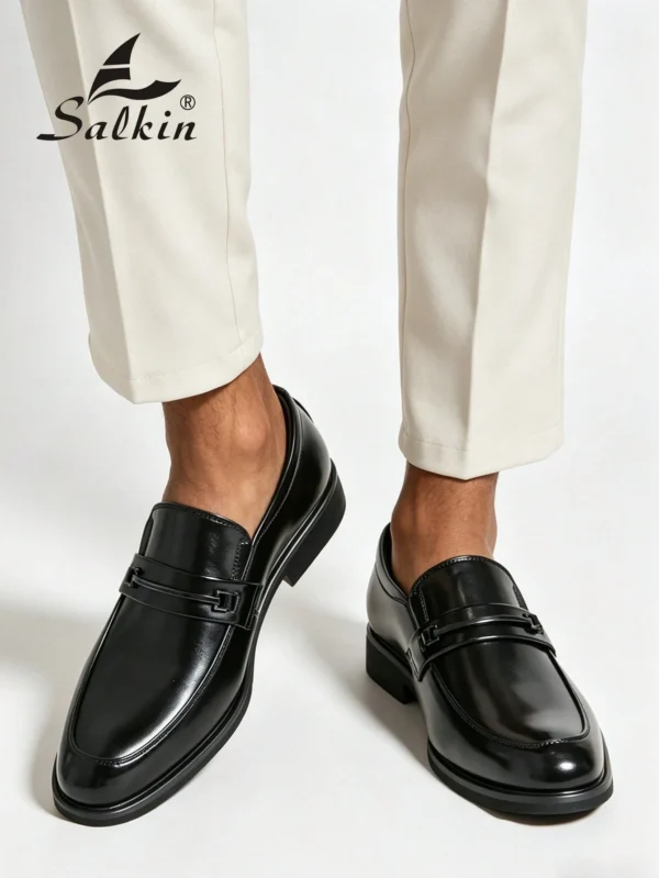salkin أحذية لوفرز كلاسيكية عتيقة الطراز للرجال، أحذية جلدية أنيقة للسيد، لون أحادي قابل للتنفس مع نعل، مناسبة للاستخدام اليومي العادي والأعمال والرسمي والتخرج والبدلة والمكتب والحفلات والزفاف في الربيع والصيف والخريف، يرجى طلب مقاس أكبر للرسمي/الأعمال ال 7