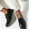 salkin أحذية لوفرز كلاسيكية عتيقة الطراز للرجال، أحذية جلدية أنيقة للسيد، لون أحادي قابل للتنفس مع نعل، مناسبة للاستخدام اليومي العادي والأعمال والرسمي والتخرج والبدلة والمكتب والحفلات والزفاف في الربيع والصيف والخريف، يرجى طلب مقاس أكبر للرسمي/الأعمال ال 9