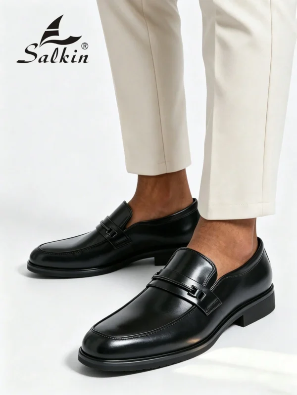 salkin أحذية لوفرز كلاسيكية عتيقة الطراز للرجال، أحذية جلدية أنيقة للسيد، لون أحادي قابل للتنفس مع نعل، مناسبة للاستخدام اليومي العادي والأعمال والرسمي والتخرج والبدلة والمكتب والحفلات والزفاف في الربيع والصيف والخريف، يرجى طلب مقاس أكبر للرسمي/الأعمال ال 3