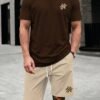 manfinity homme مجموعة تيشيرت و شورت قصير رجالي بطباعة الاحرف، ملابس قصيرة رجالية، زي رجالي 14