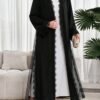 al najma عباءة نسائية بلون أحادي مع تصميم من الدانتيل، أنيقة وطويلة الأكمام 3
