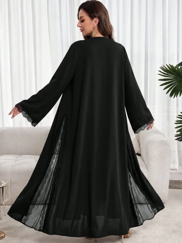 al najma عباءة نسائية بلون أحادي مع تصميم من الدانتيل، أنيقة وطويلة الأكمام 4