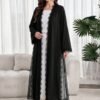 al najma عباءة نسائية بلون أحادي مع تصميم من الدانتيل، أنيقة وطويلة الأكمام 5