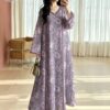 shein najma فستان طويل الأكمام بياقة على شكل حرف v مزخرف بطبعات هندسية وزهرية متناظرة للنساء، فستان أنيق بطراز عربي، للربيع/الصيف 1