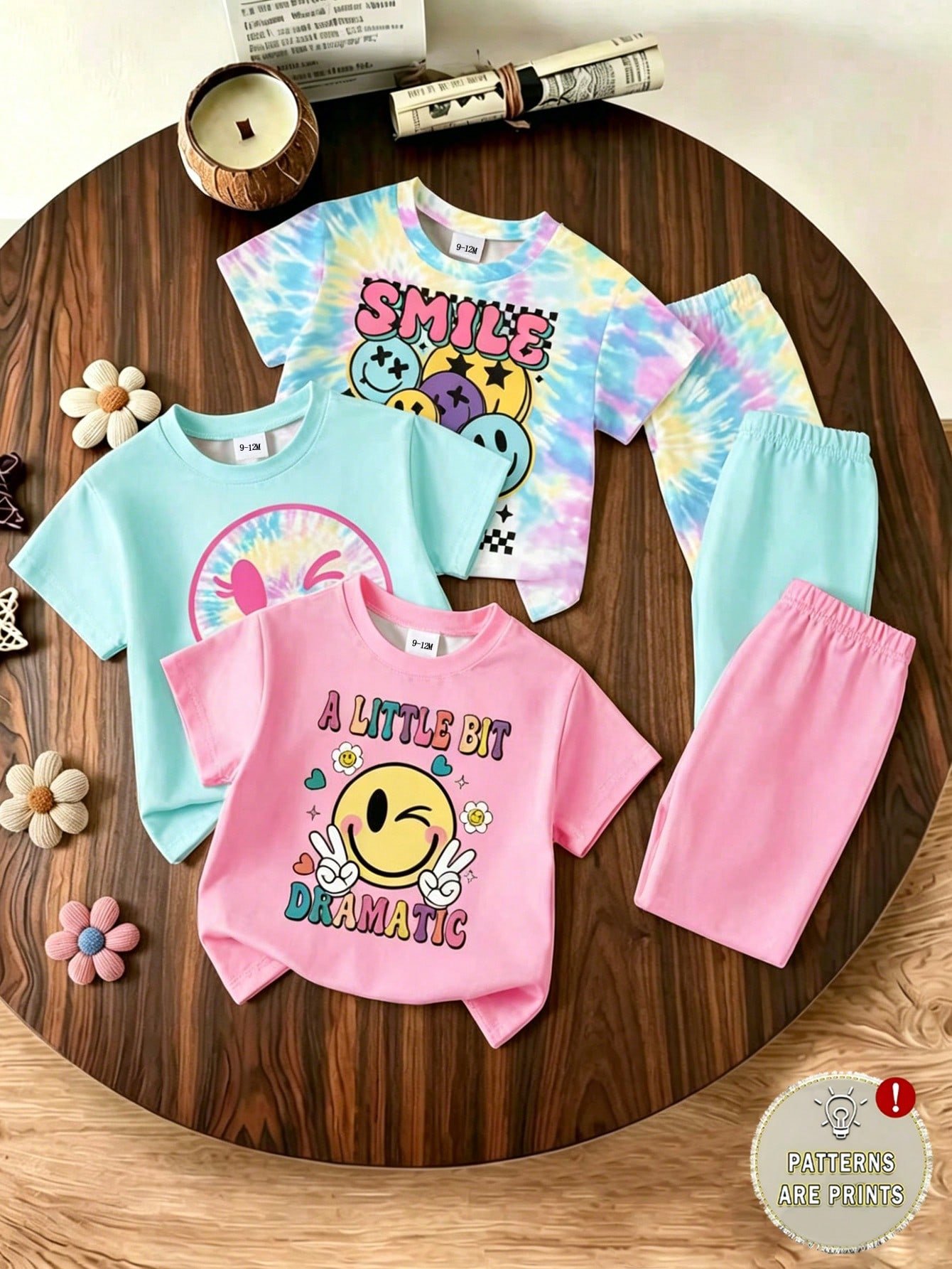 elladie kids مجموعة قميص كم قصير وشورت للبنات الرضع بطبعات صدفة وجنجل البحر وفيونكة، أسلوب عطلة عفوي بسيط، مناسبة للعطلات والأنشطة الخارجية، صيفي 2