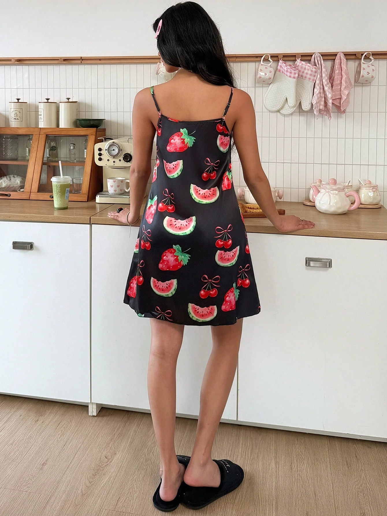 sweetslumber قميص نوم ساتان للنساء بنمط فاكهة الفراولة الحلوة 2