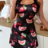 sweetslumber قميص نوم ساتان للنساء بنمط فاكهة الفراولة الحلوة sweetslumber قميص نوم ساتان للنساء بنمط فاكهة الفراولة الحلوة