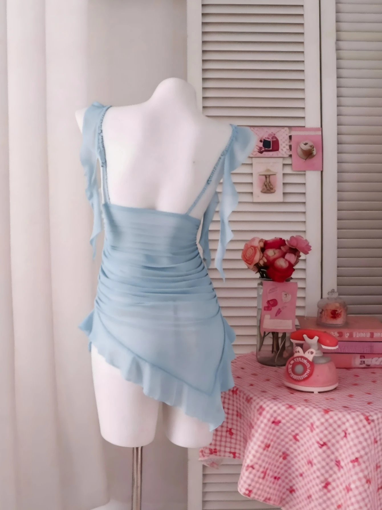 petitdoll تنورة قصيرة مجموعة من قطعتين، من الشبك الشفاف مع كشكشة وحافة غير متماثلة 9