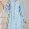 shein najma رمضان فستان عربي نسائي بياقة مربعة مزين بالدانتيل والشراريب وأكمام ثلاثة أرباع متسعة 1