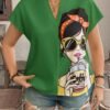 shein lune بلوزة قصيرة الأكمام مطبوعة بصورة امرأة بحجم كبير، ملابس غربية للنساء بطراز بوهيمي وبوهو من تسعينيات القرن الماضي، ملابس مناسبة للمهرجانات والصيف والخروج 1