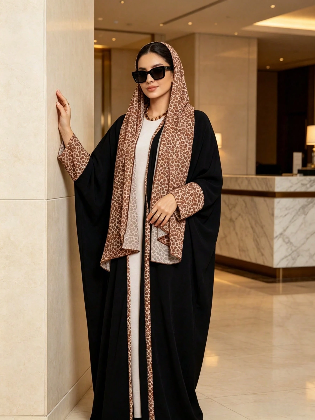 yasmyna مجموعة من قطعتين: حجاب + عباءة مفتوحة. طقم بأسلوب كارديجان بسيط وأنيق وعصري. 5