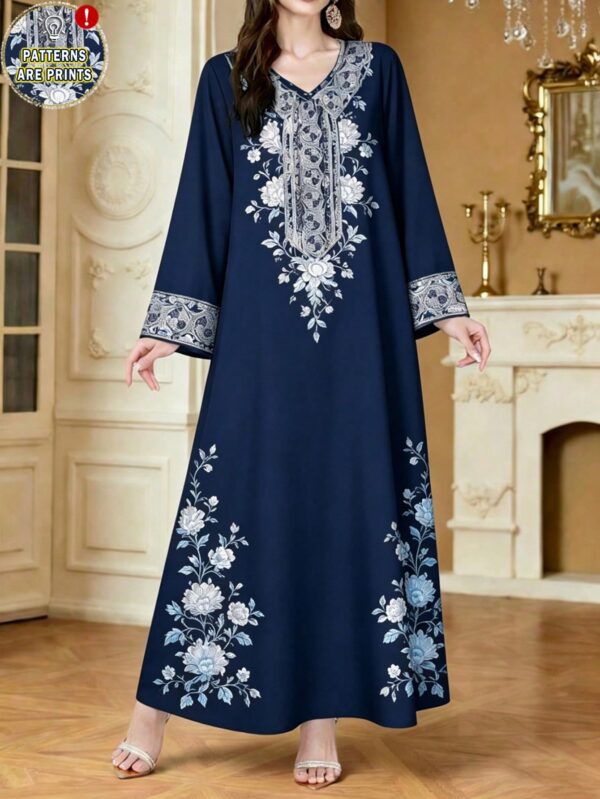 shein najma فستان ماكسي أنيق بطبعة رقمية ملونة بنمط الكرمة، طويل الأكمام وياقة على شكل حرف v، للربيع والخريف 1
