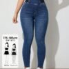 shein tall جينز نسائي عادي مغسول ذو خصر عالي ضيق ، مناسب للخريف/الشتاء ، ذو خصر مطاطي مريح وقماش مطاطي عالي ، جينز ضيق بغسيل داكن