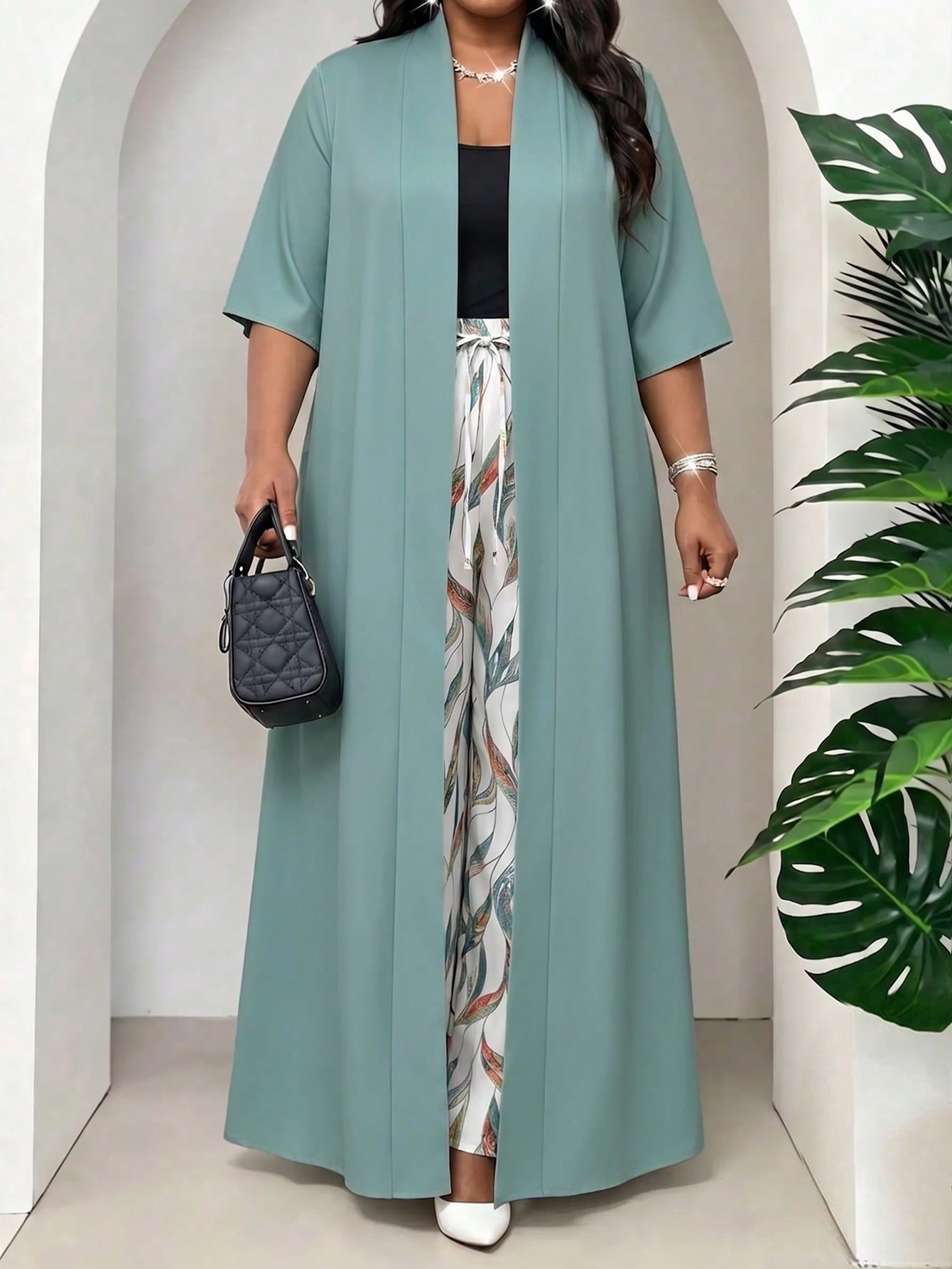 shein lady مجموعة قطعتين فضفاضة أنيقة متعددة الاستخدامات بطباعة عتيقة مقاس كبير، صيفي 6