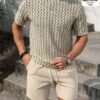 manfinity homme مجموعة تيشيرت و شورت قصير رجالي بطباعة الاحرف، ملابس قصيرة رجالية، زي رجالي 19